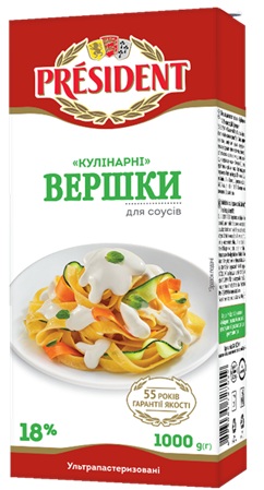 Вершки ультрапастеризовані 18% TM PRESIDENT (Тетра Брік 1 кг)